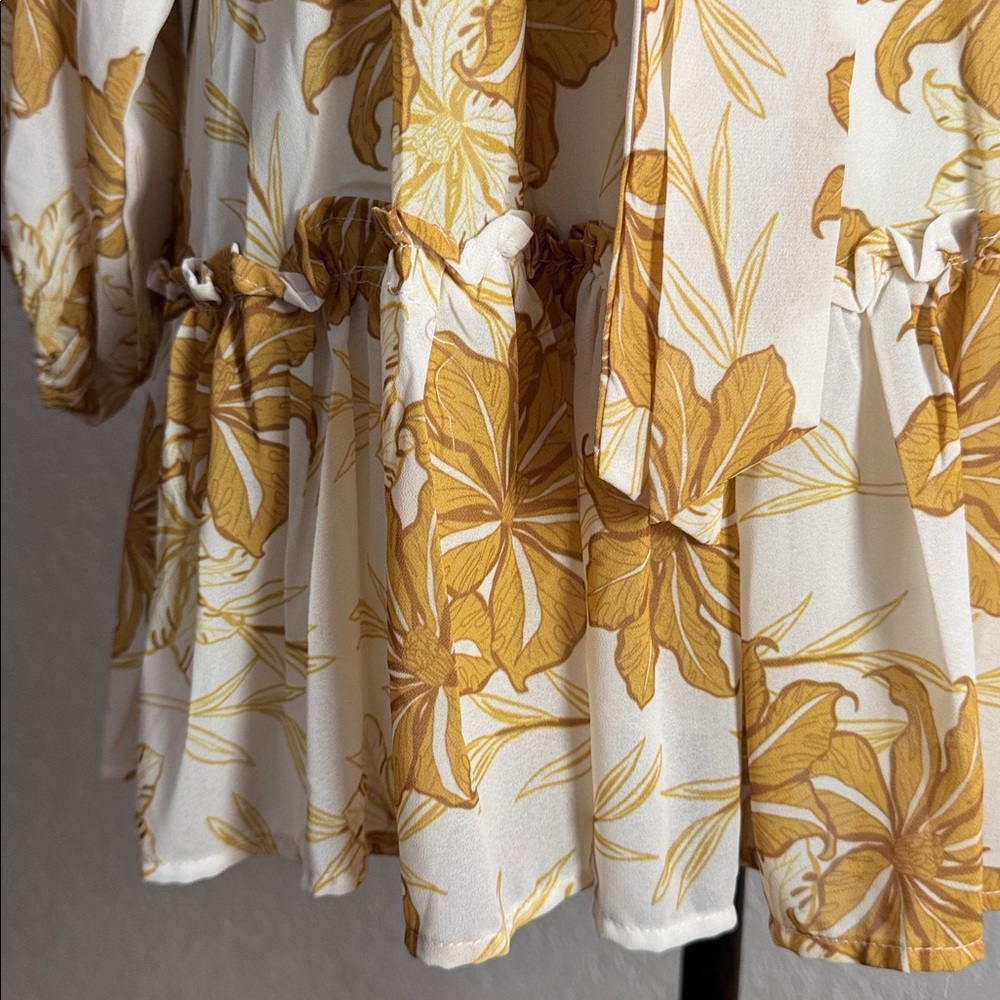 Flying Tomato Golden Floral Long Sleeve Dress for Women - Picture 4 of 13